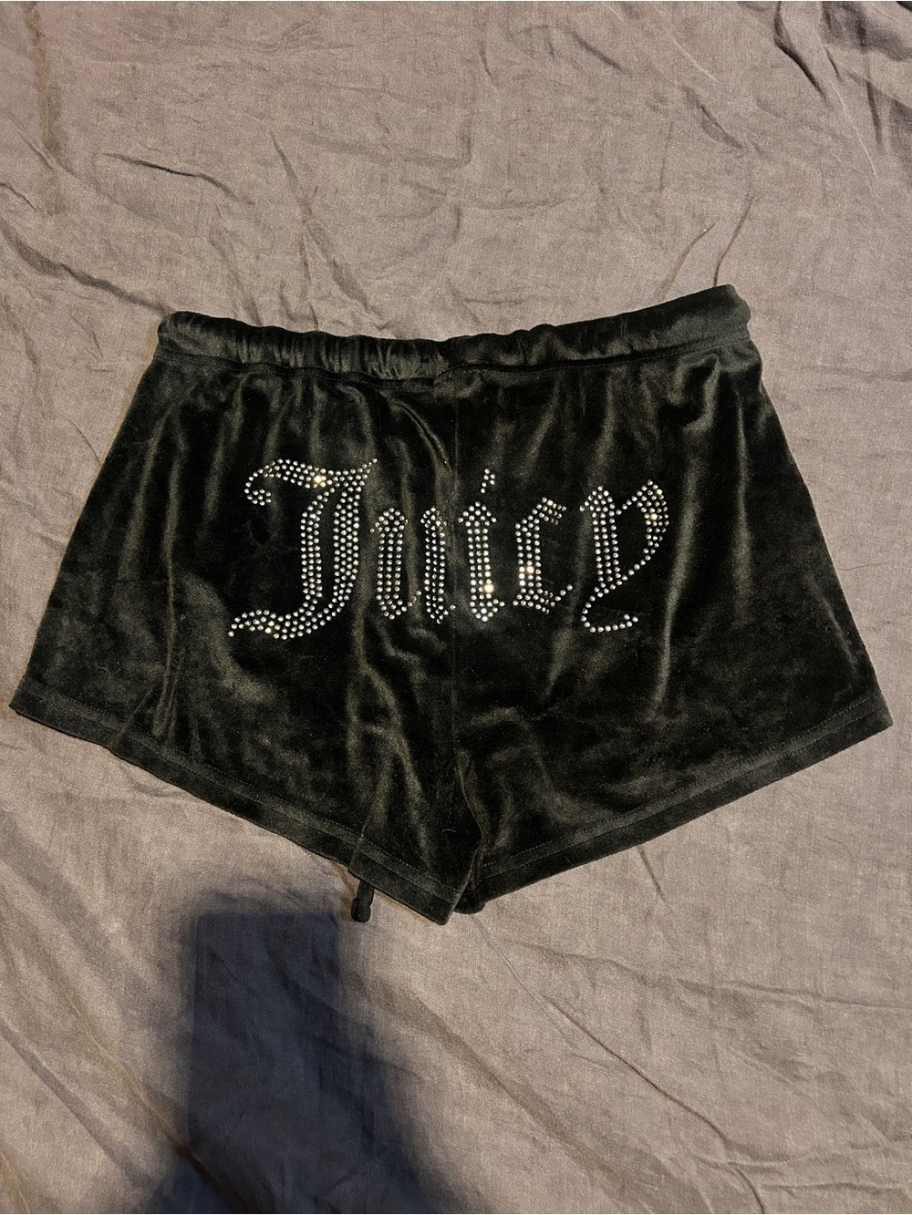 Juicy Couture Black Velour Rhinestone Logo Shorts